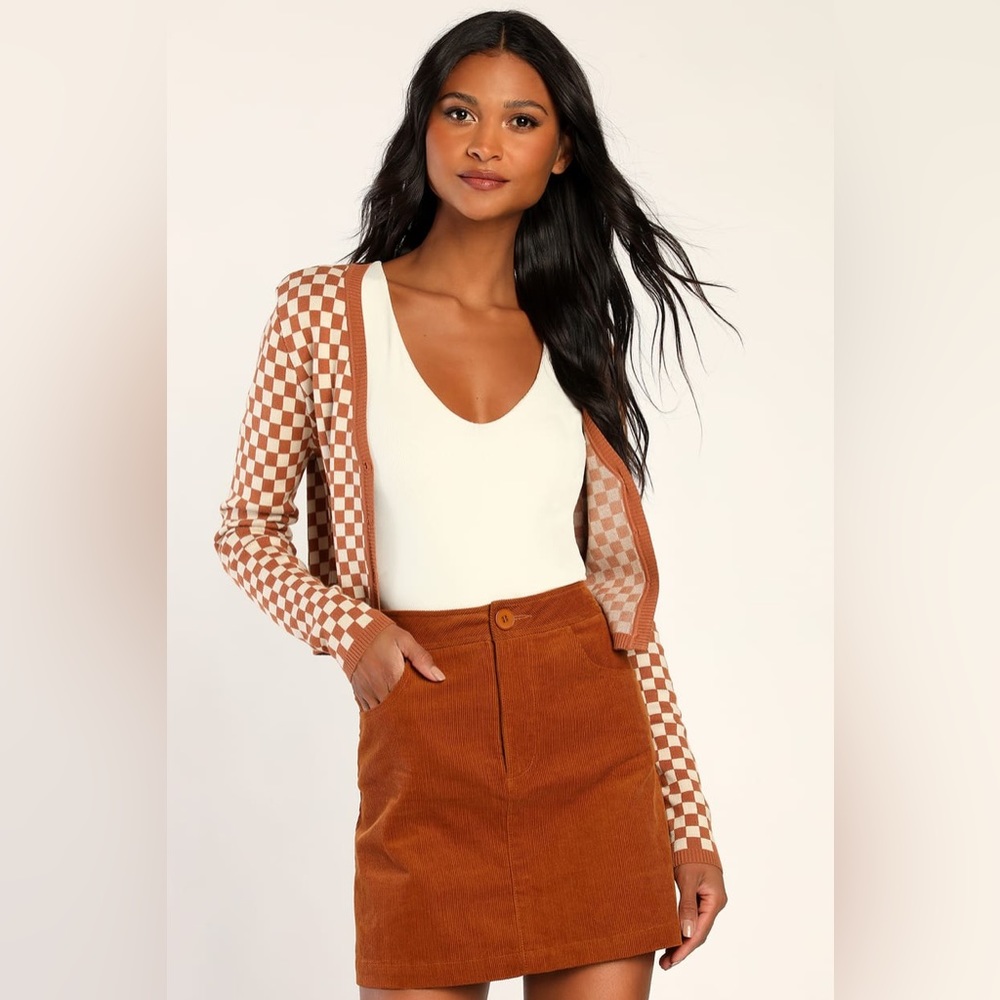 NWT Lulus Cute Coordination Rust Brown Corduroy Mini Skirt